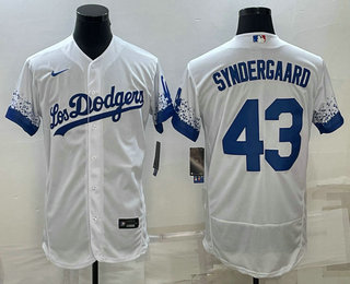 Men%27s Los Angeles Dodgers #43 Noah Syndergaard White 2022 City Connect Flex Base Stitched Jersey